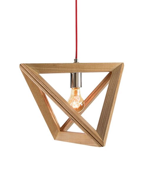 Φωτογραφία από Pendant wooden lighr with red cable
